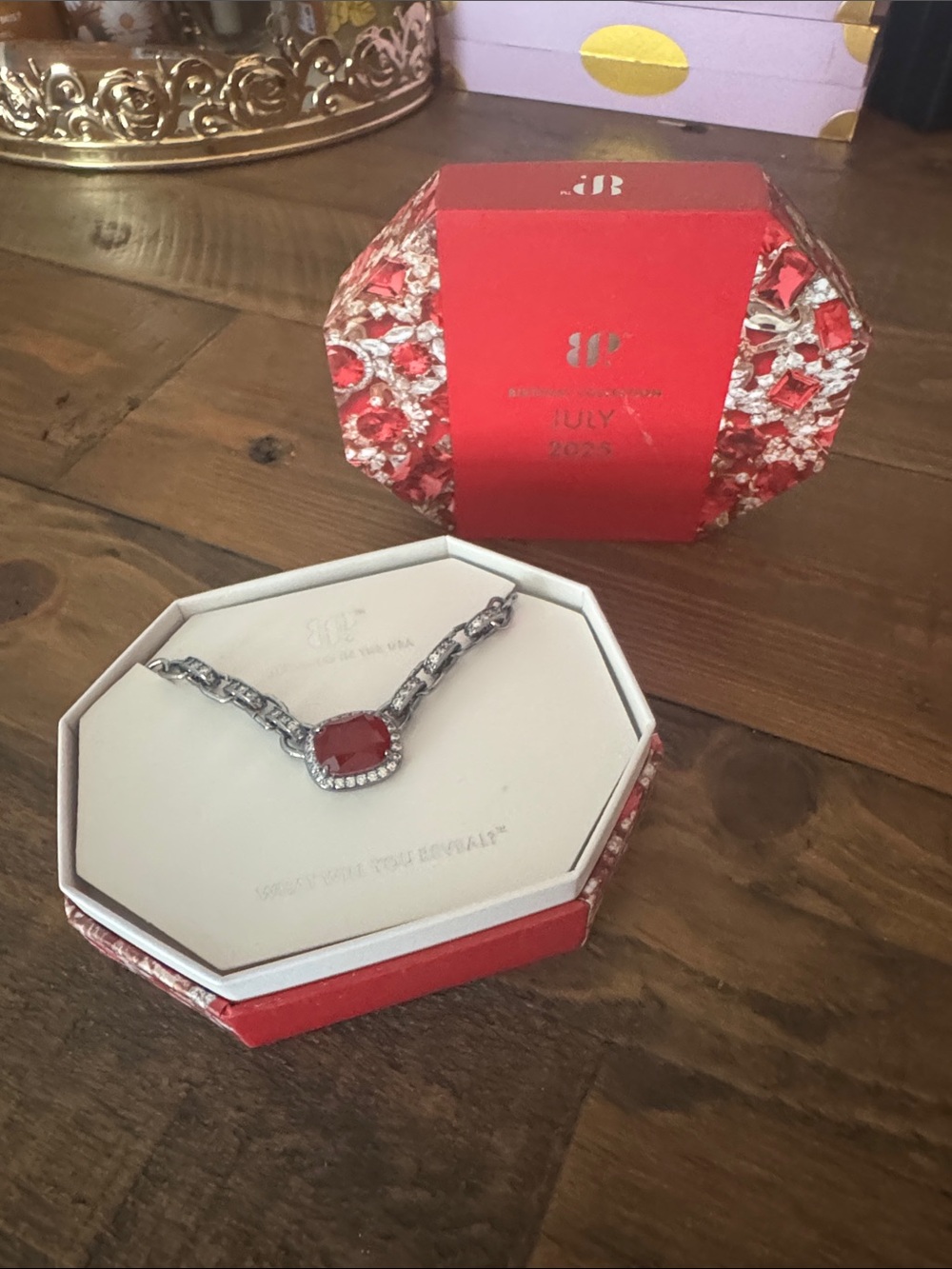 Bomb Parrt Silver-Tone Necklace with Ruby Center Stone